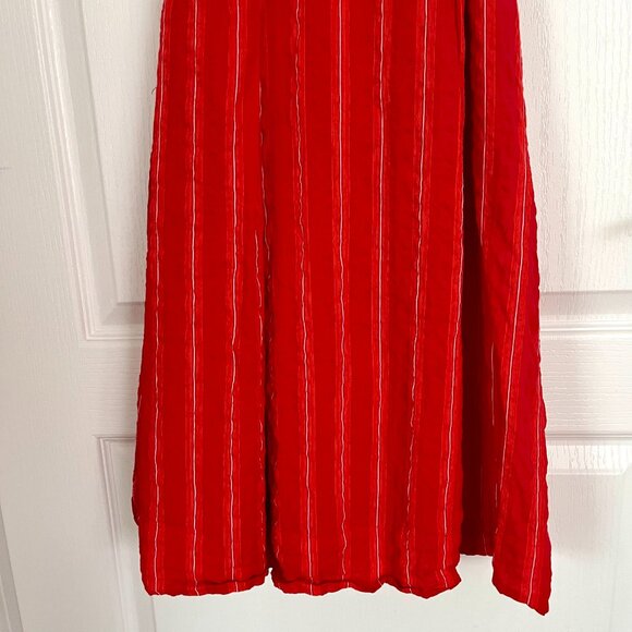 Tristan Red Striped Faux Wrap Cotton Blend V Neck Dress with Tie Belt Cap Sleeve - Picture 13 of 15